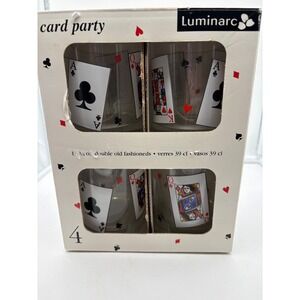 Luminarc Card Party Double Old Fashioned Glasses Set of 4 13.25 Oz Poker